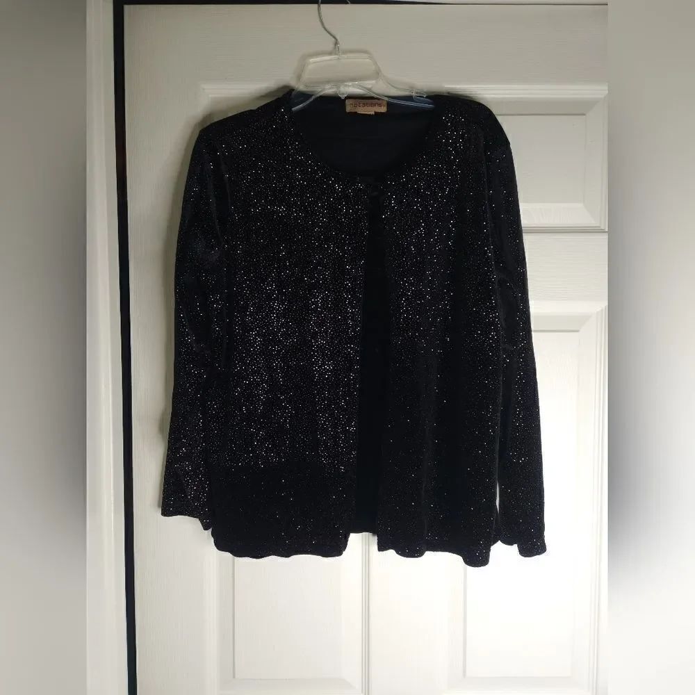 Notation XL Black Sequined Layered 1-Piece Lngslvs 1 Button Women's Cardigan.